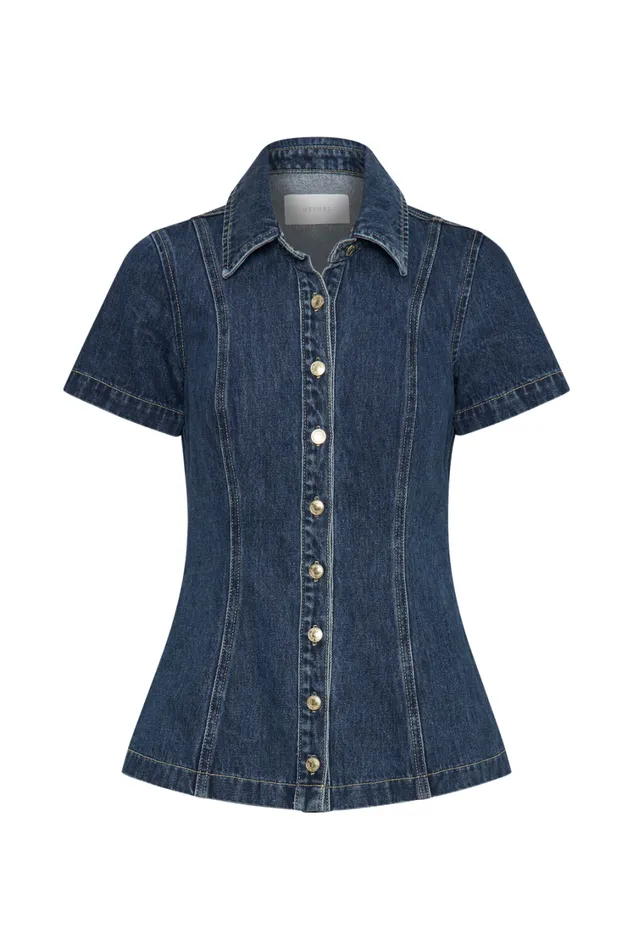Women Meshki Tops Ellie Denim Short Sleeve Top 8211 Dark Blue
