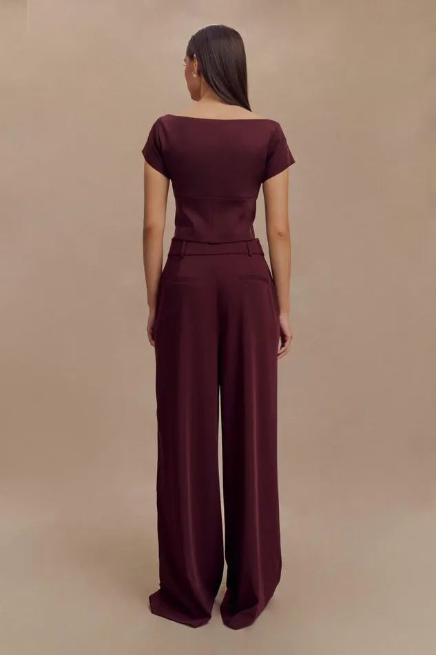 Women Meshki Tops Ellis Cap Sleeve Longline Suiting Top 8211 Mahogany