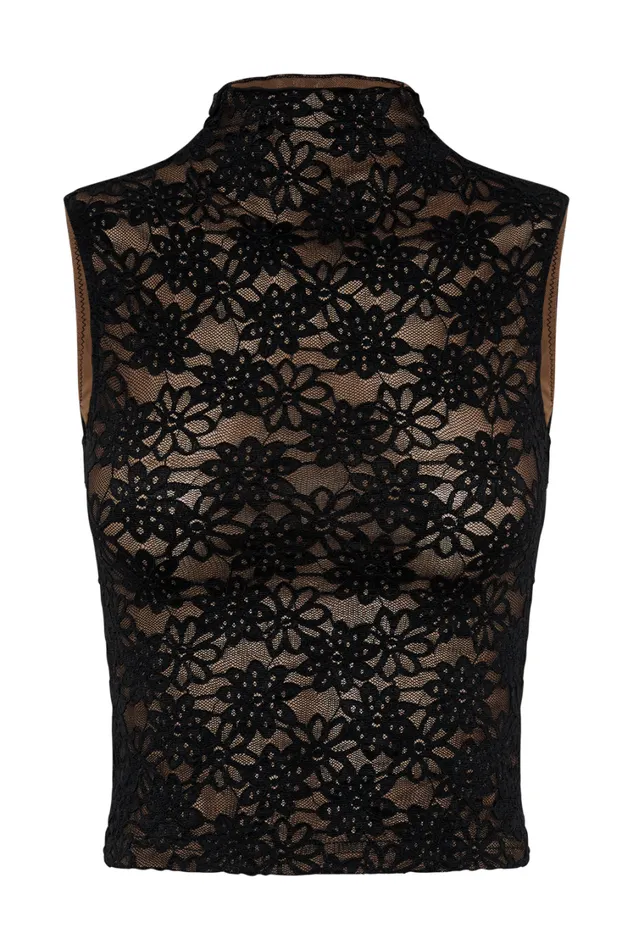Women Meshki Tops Elska Lace High Neck Top 8211 Black