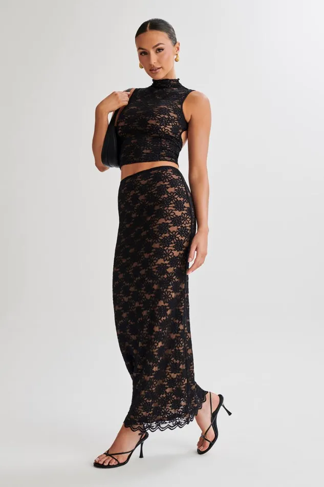 Women Meshki Tops Elska Lace High Neck Top 8211 Black