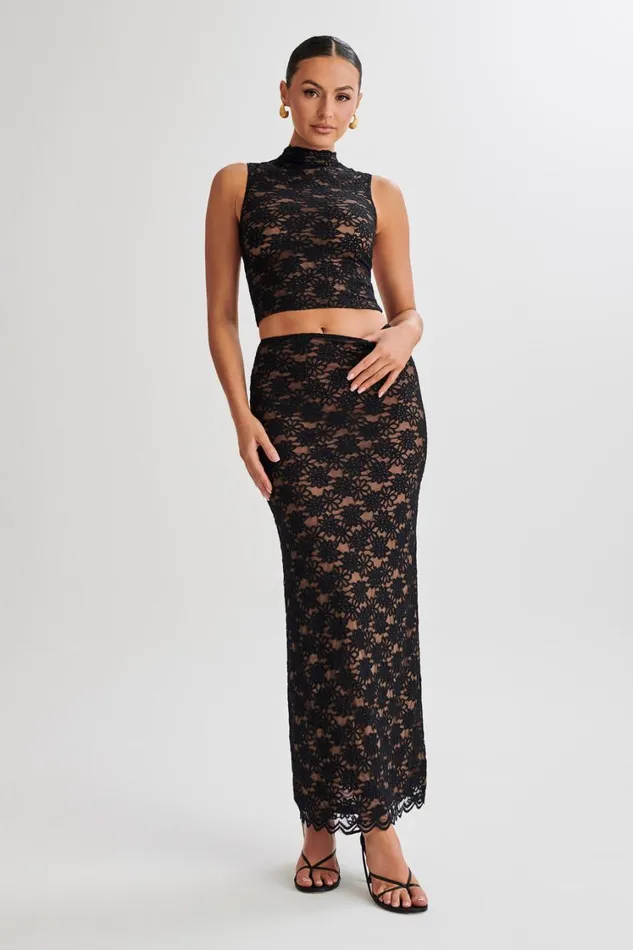 Women Meshki Tops Elska Lace High Neck Top 8211 Black