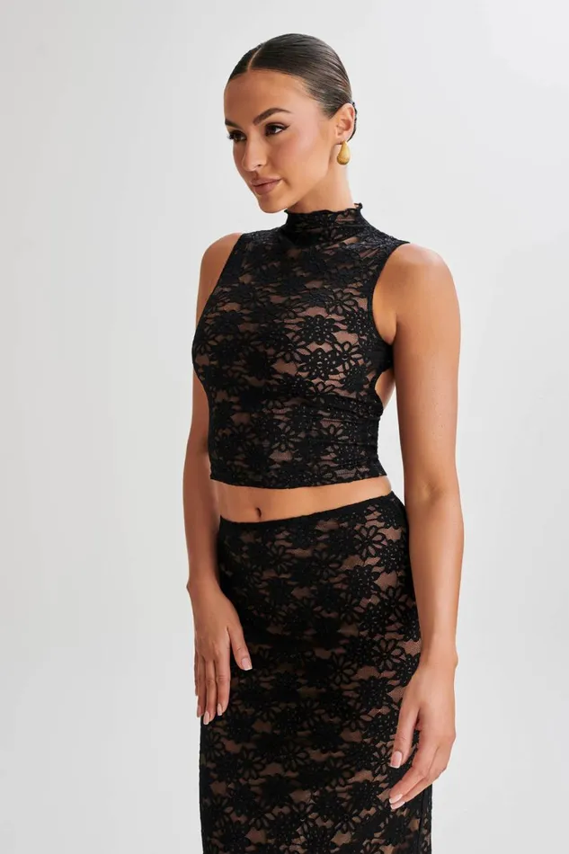 Women Meshki Tops Elska Lace High Neck Top 8211 Black