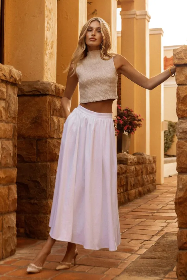 Women Meshki Tops Emanuelle Sleeveless Linen Shirring Top 8211 Natural