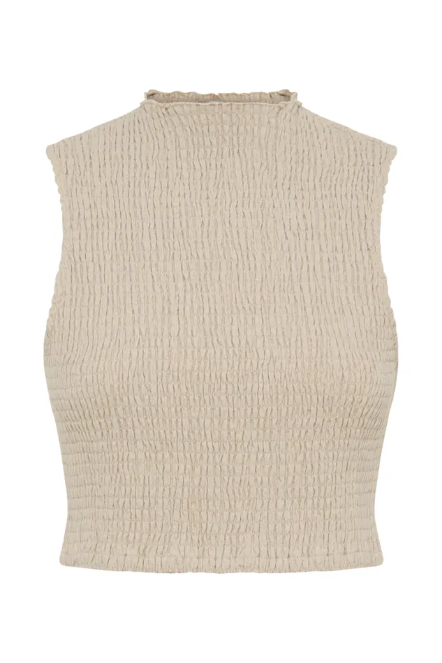 Women Meshki Tops Emanuelle Sleeveless Linen Shirring Top 8211 Natural
