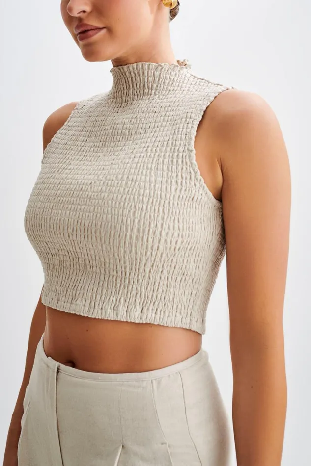 Women Meshki Tops Emanuelle Sleeveless Linen Shirring Top 8211 Natural