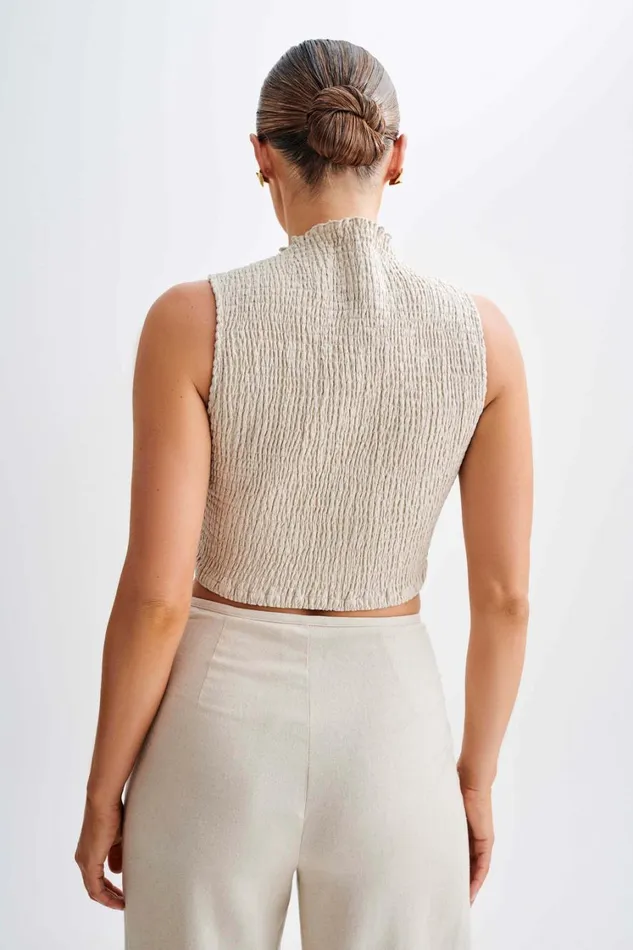 Women Meshki Tops Emanuelle Sleeveless Linen Shirring Top 8211 Natural