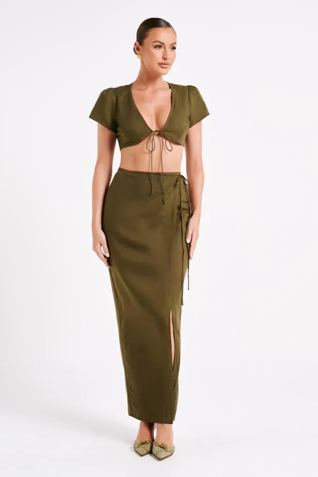 Women Meshki Tops Fatima Linen Crop Top 8211 Khaki