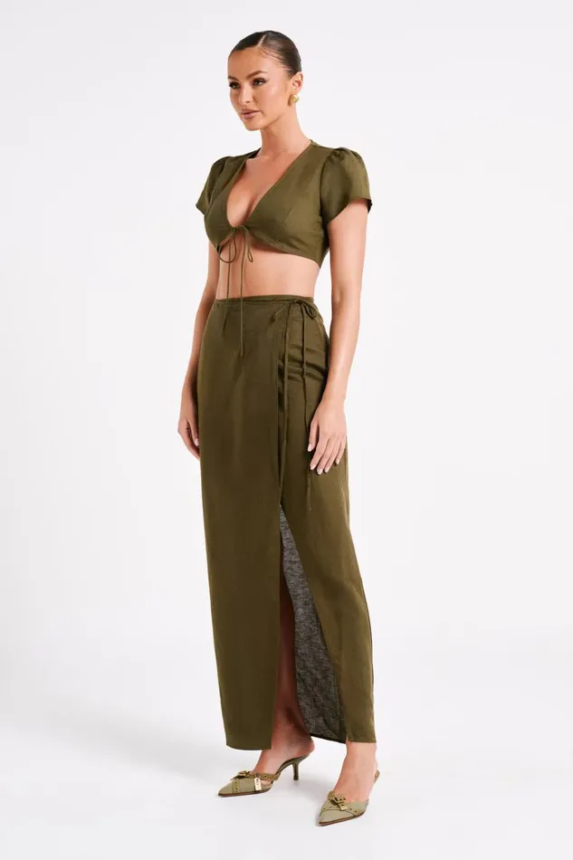 Women Meshki Tops Fatima Linen Crop Top 8211 Khaki