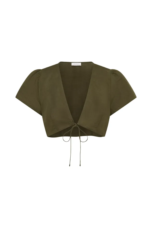 Women Meshki Tops Fatima Linen Crop Top 8211 Khaki
