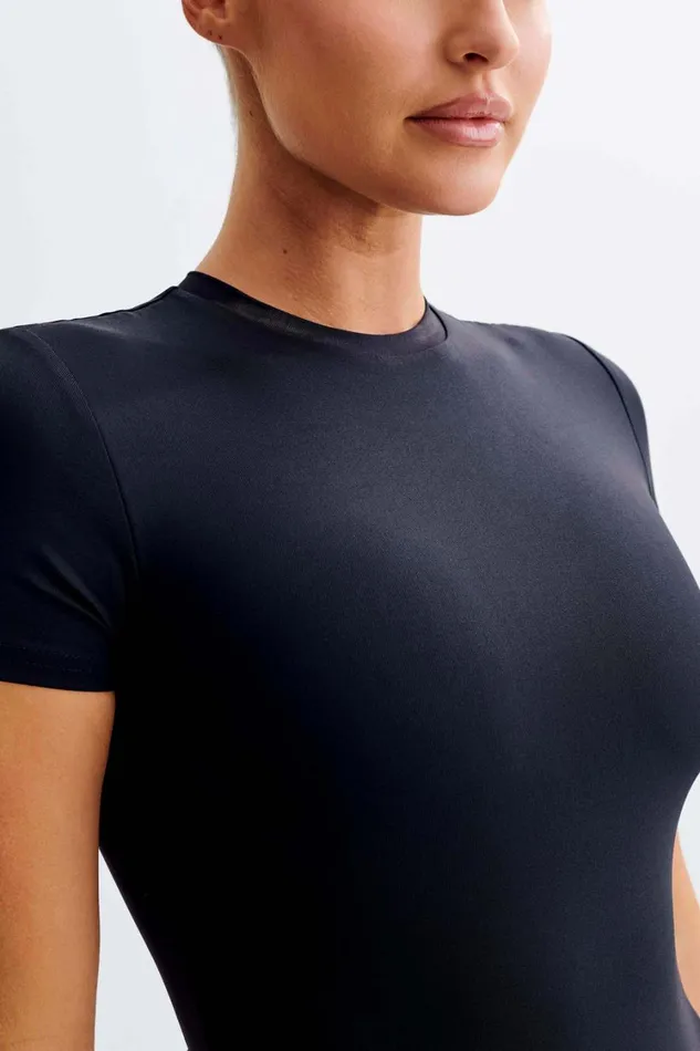 Women Meshki Tops Francesca Crew Neck Short Sleeve Bodysuit 8211 Black