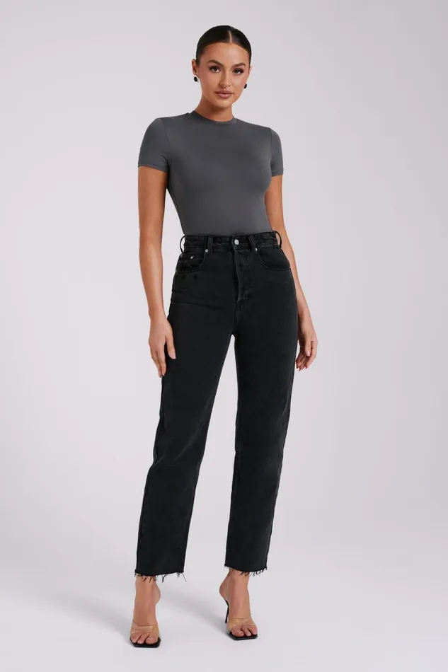 Women Meshki Tops Francesca Recycled Nylon Crew Neck Short Sleeve Bodysuit 8211 Charcoal