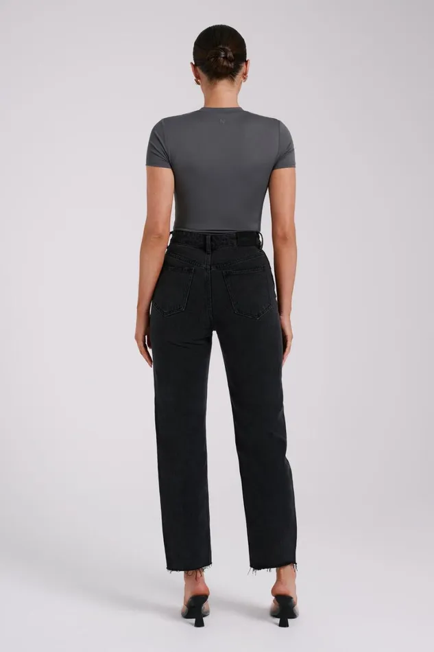 Women Meshki Tops Francesca Recycled Nylon Crew Neck Short Sleeve Bodysuit 8211 Charcoal