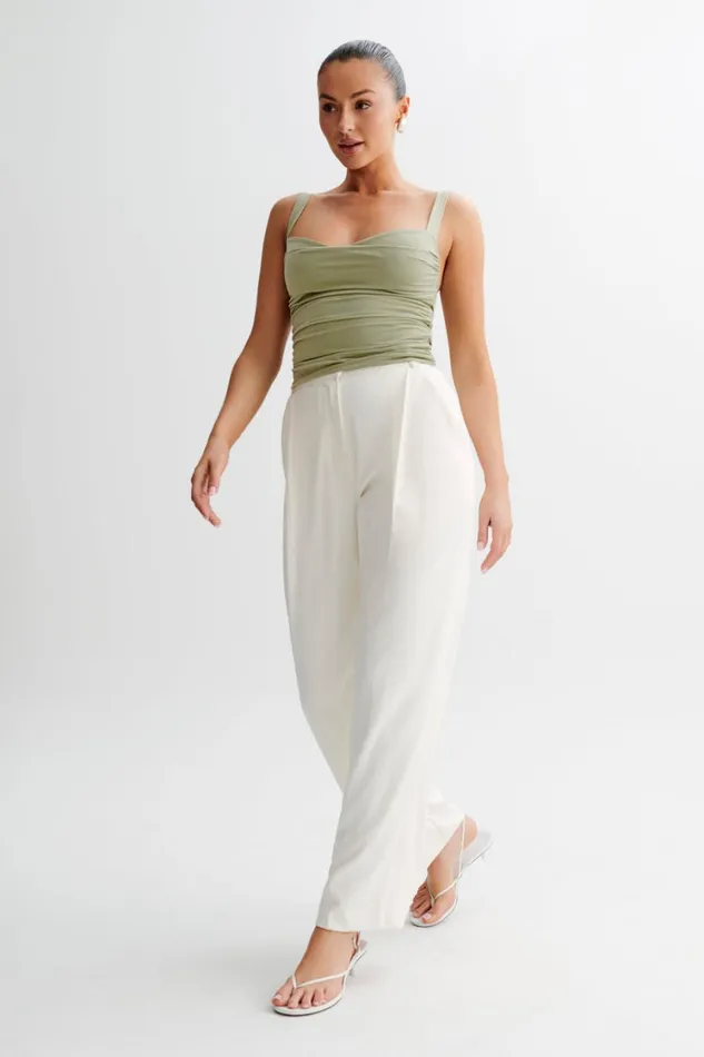 Women Meshki Tops Hailey Slinky Long Line Sweetheart Top 8211 Sage