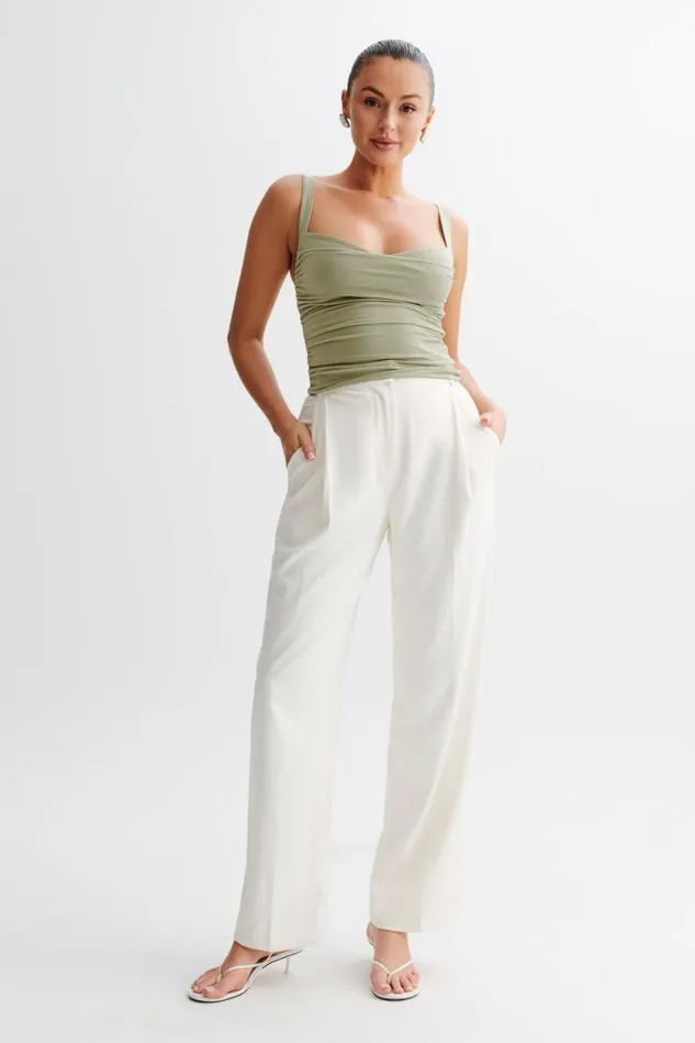 Women Meshki Tops Hailey Slinky Long Line Sweetheart Top 8211 Sage