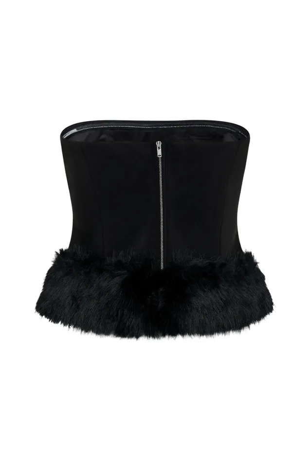 Women Meshki Tops Jacklyn Strapless Faux Fur Top 8211 Black