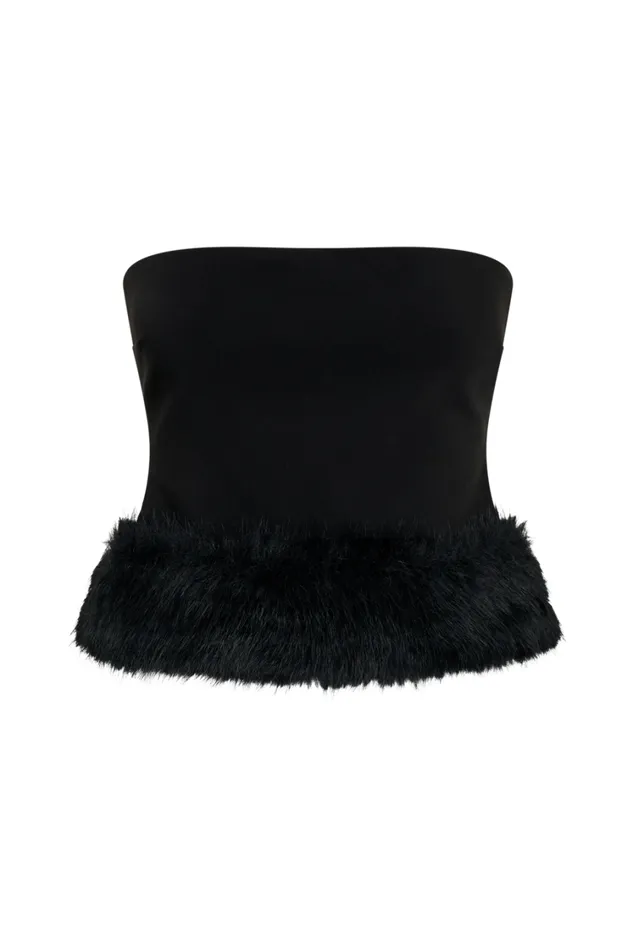 Women Meshki Tops Jacklyn Strapless Faux Fur Top 8211 Black