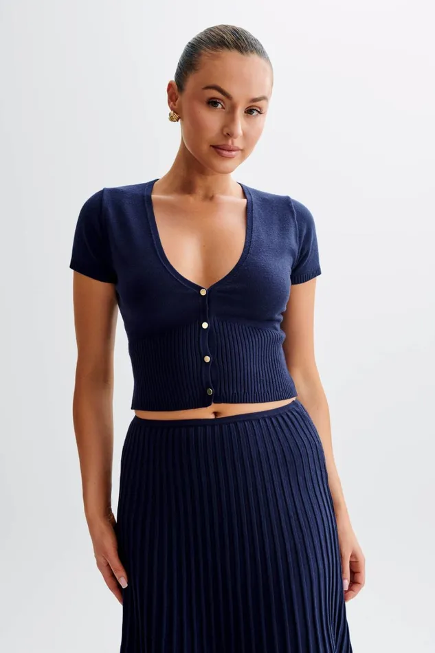 Women Meshki Tops Jolene Button Up Knit Top 8211 Navy