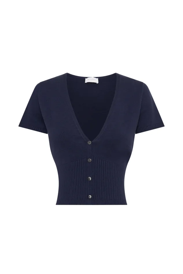 Women Meshki Tops Jolene Button Up Knit Top 8211 Navy