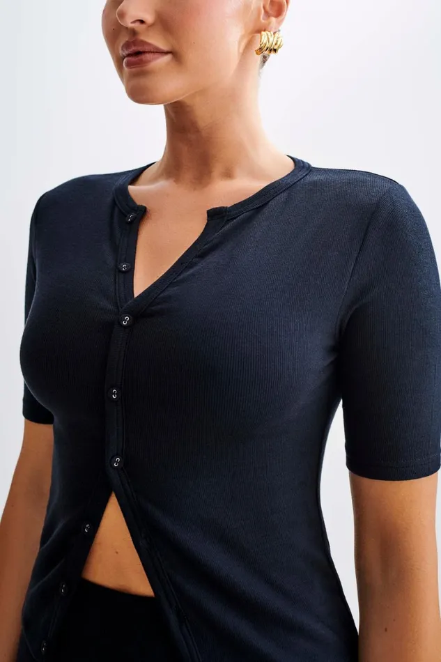 Women Meshki Tops Jonah Button Up Modal Top 8211 Black