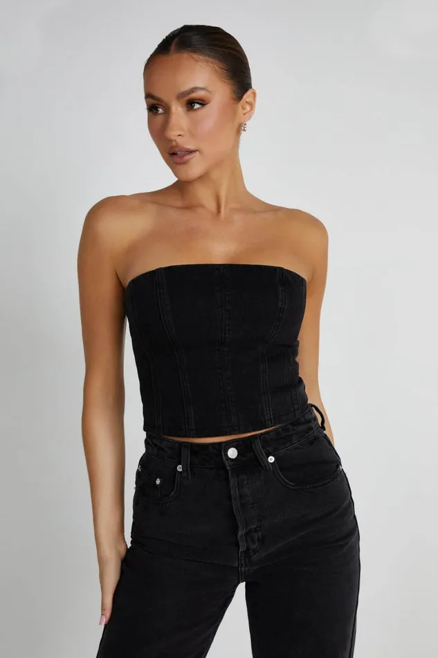 Women Meshki Tops Jordana Denim Tube Top 8211 Washed Black