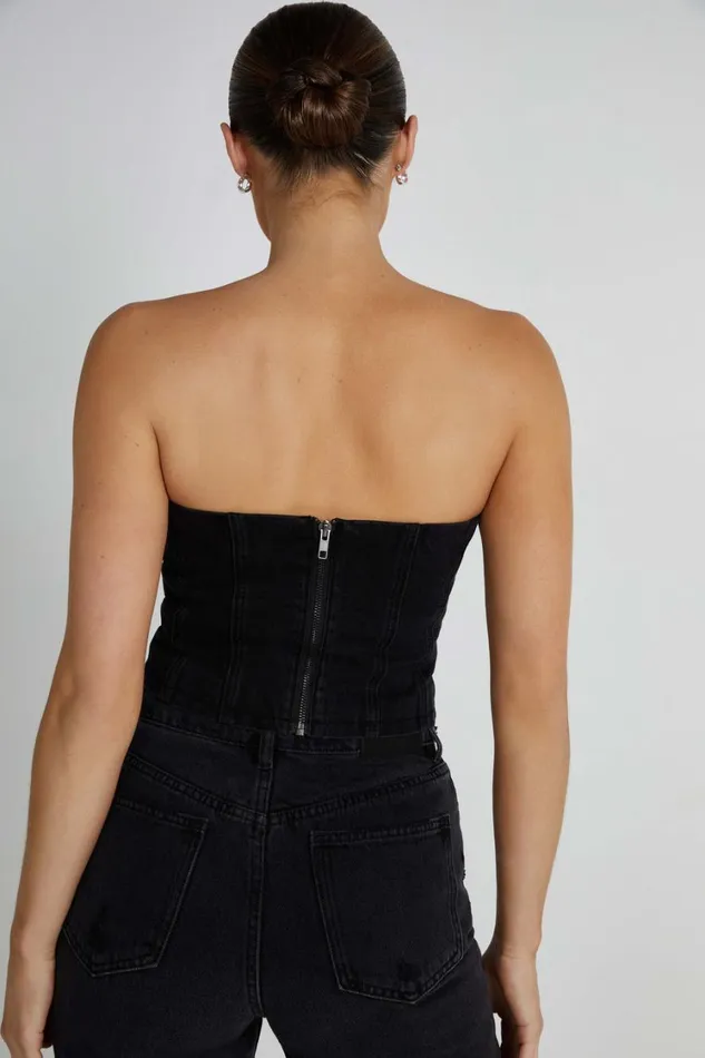Women Meshki Tops Jordana Denim Tube Top 8211 Washed Black