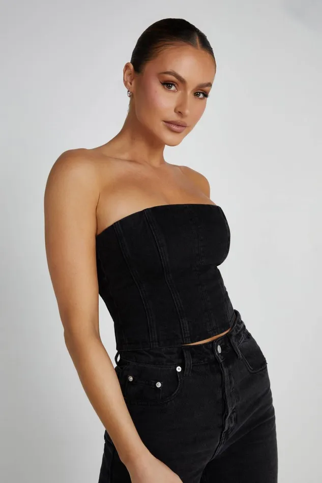 Women Meshki Tops Jordana Denim Tube Top 8211 Washed Black