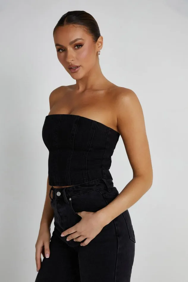 Women Meshki Tops Jordana Denim Tube Top 8211 Washed Black