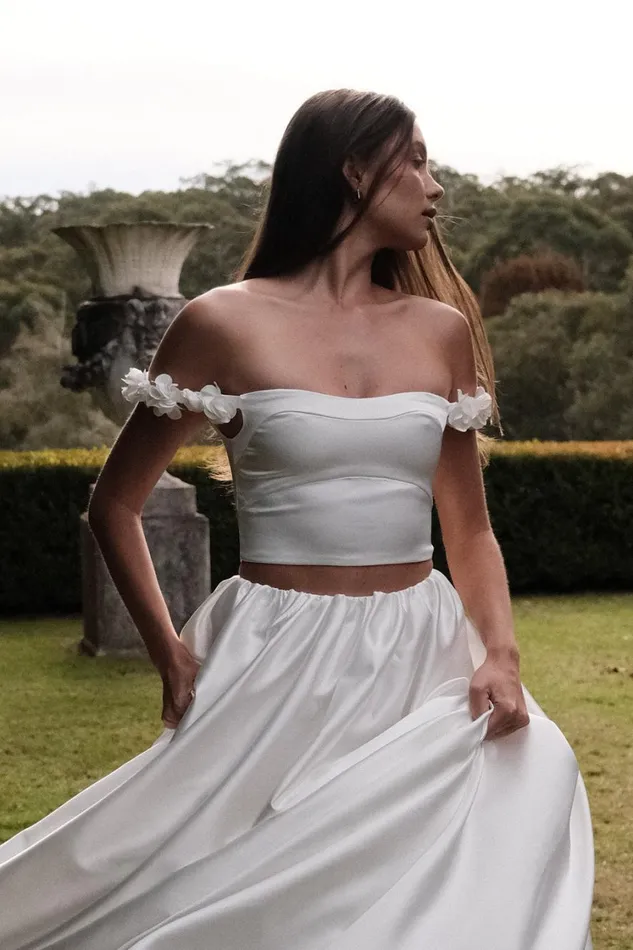 Women Meshki Tops Karrie Cropped Satin Rose Bodice 8211 White