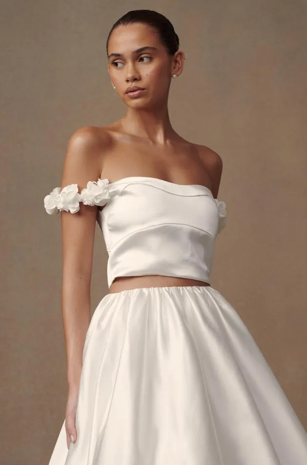 Women Meshki Tops Karrie Cropped Satin Rose Bodice 8211 White