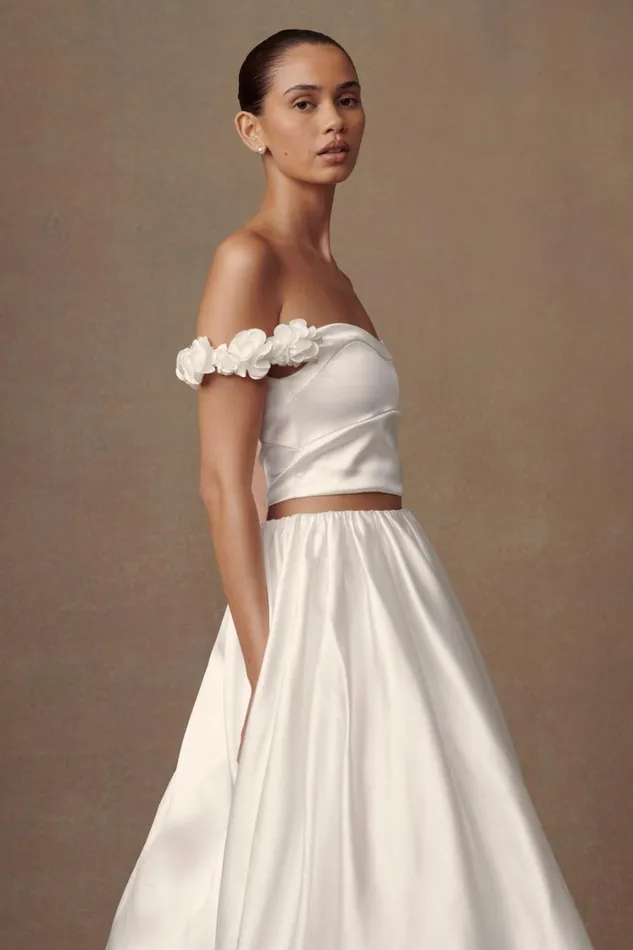 Women Meshki Tops Karrie Cropped Satin Rose Bodice 8211 White