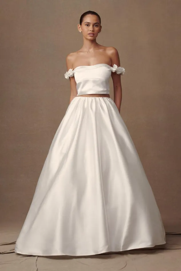 Women Meshki Tops Karrie Cropped Satin Rose Bodice 8211 White