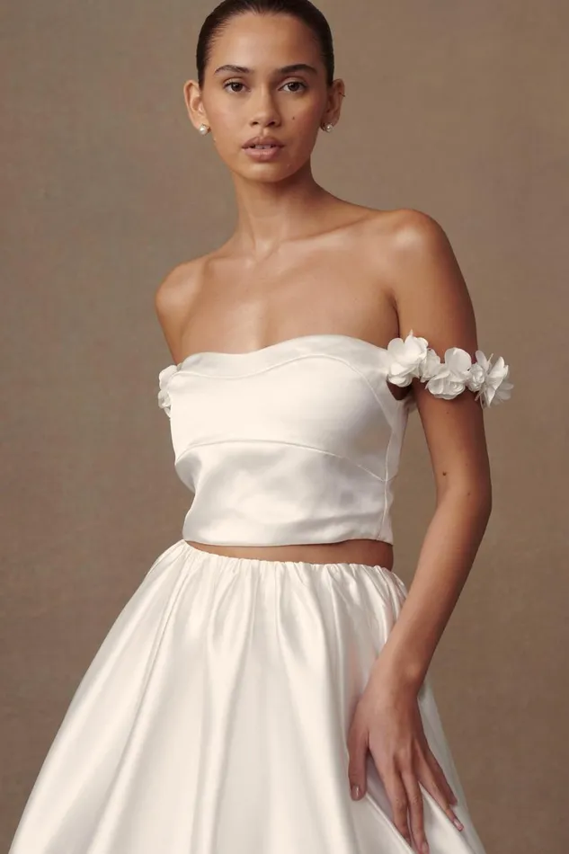 Women Meshki Tops Karrie Cropped Satin Rose Bodice 8211 White