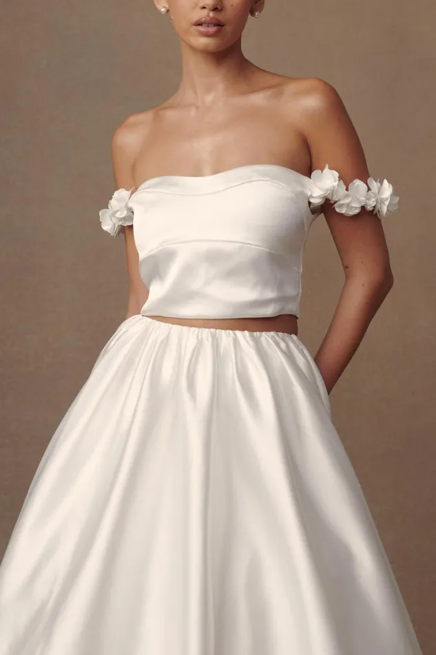 Women Meshki Tops Karrie Cropped Satin Rose Bodice 8211 White