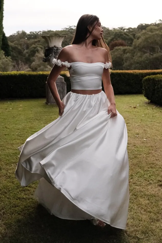 Women Meshki Tops Karrie Cropped Satin Rose Bodice 8211 White