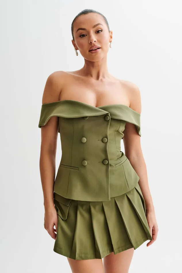 Women Meshki Tops Krista Strapless Suiting Top 8211 Military Olive