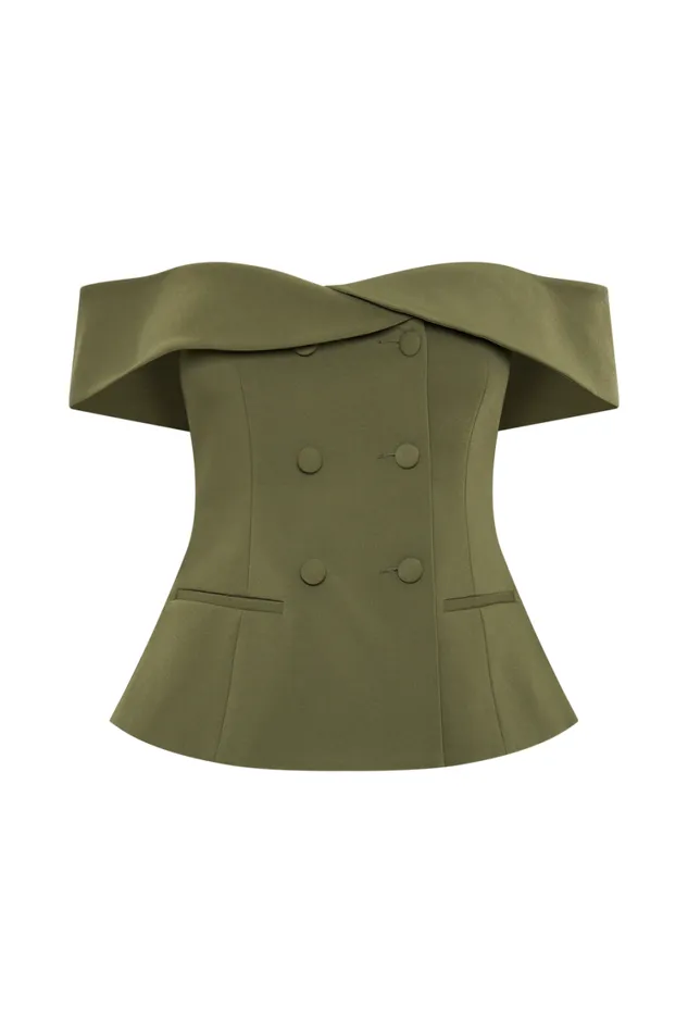 Women Meshki Tops Krista Strapless Suiting Top 8211 Military Olive