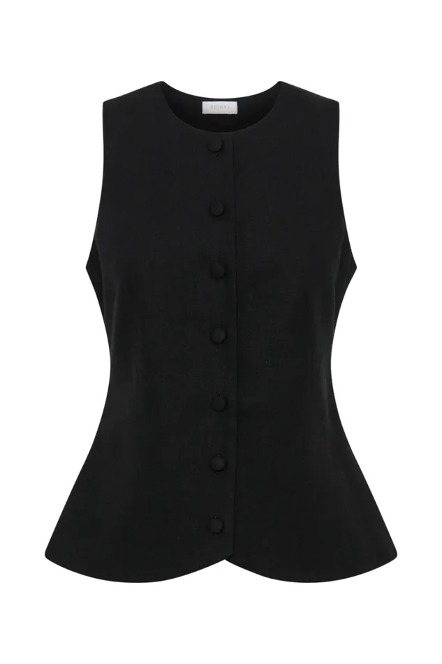 Women Meshki Tops Laurence Sleeveless Linen Longline Top 8211 Black
