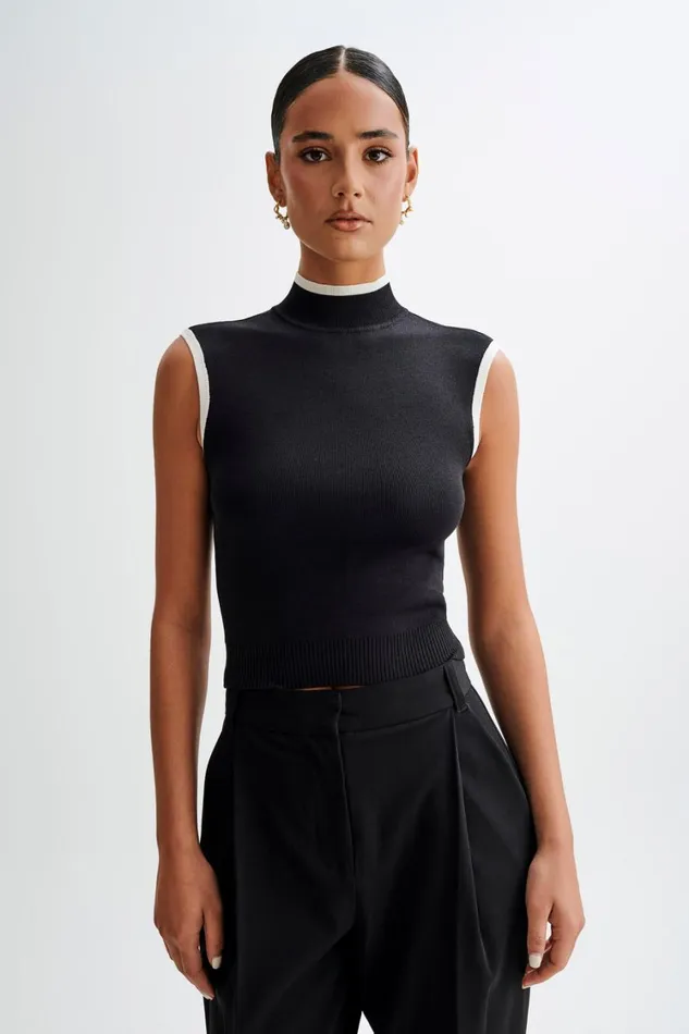 Women Meshki Tops Laurina High Neck Contrast Top 8211 Black