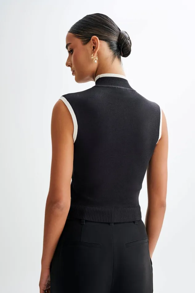 Women Meshki Tops Laurina High Neck Contrast Top 8211 Black