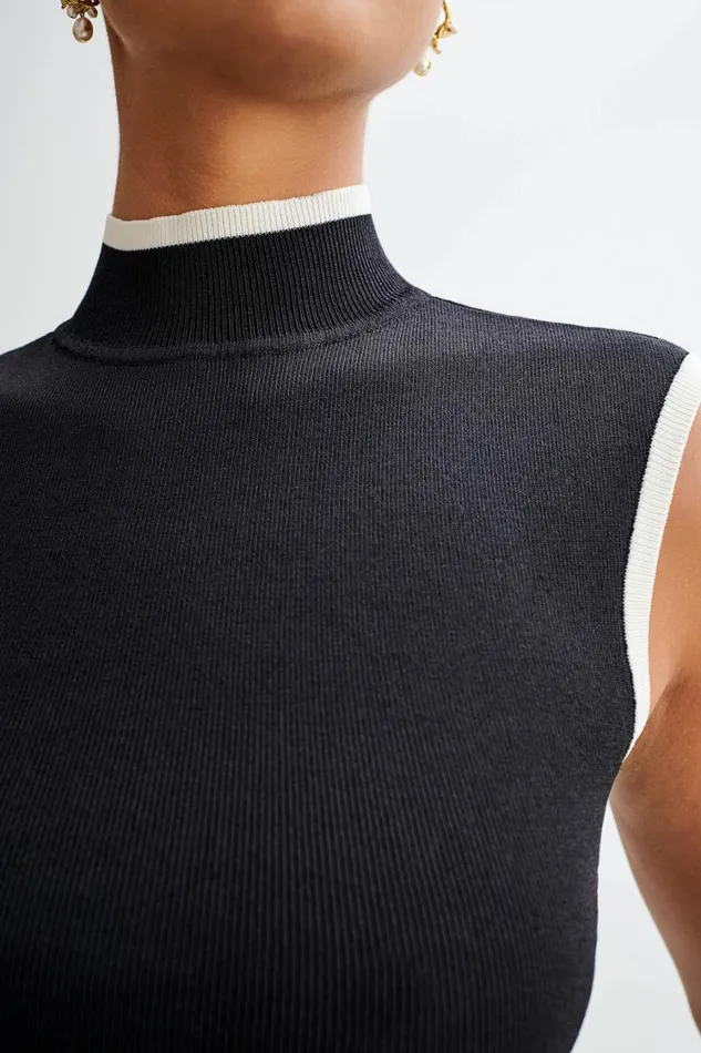 Women Meshki Tops Laurina High Neck Contrast Top 8211 Black