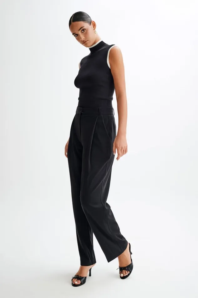 Women Meshki Tops Laurina High Neck Contrast Top 8211 Black