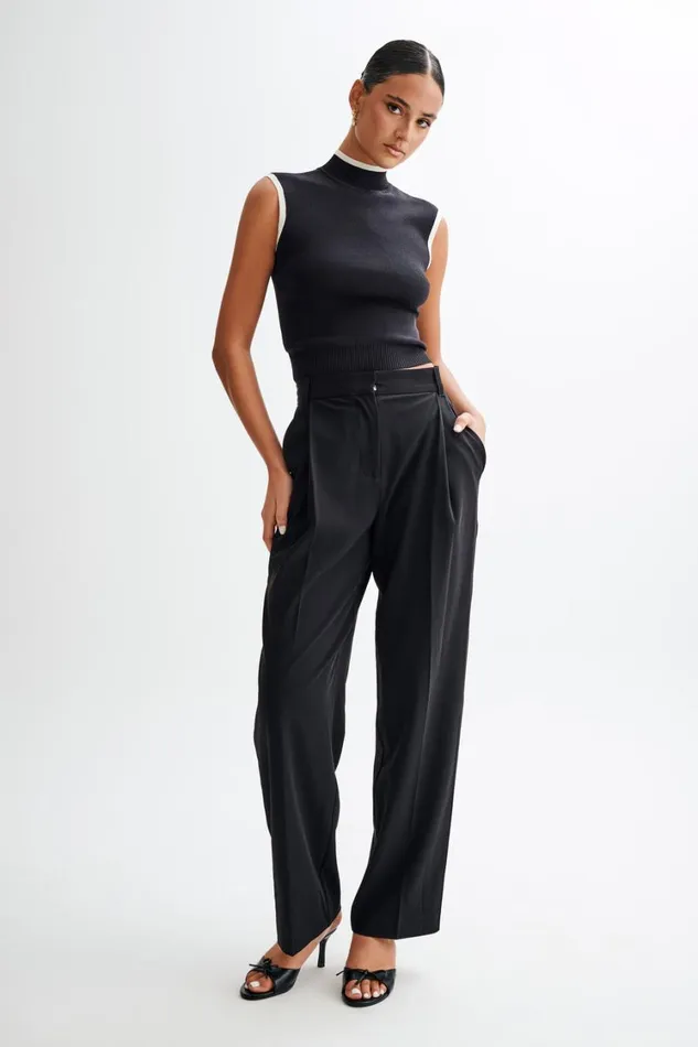 Women Meshki Tops Laurina High Neck Contrast Top 8211 Black