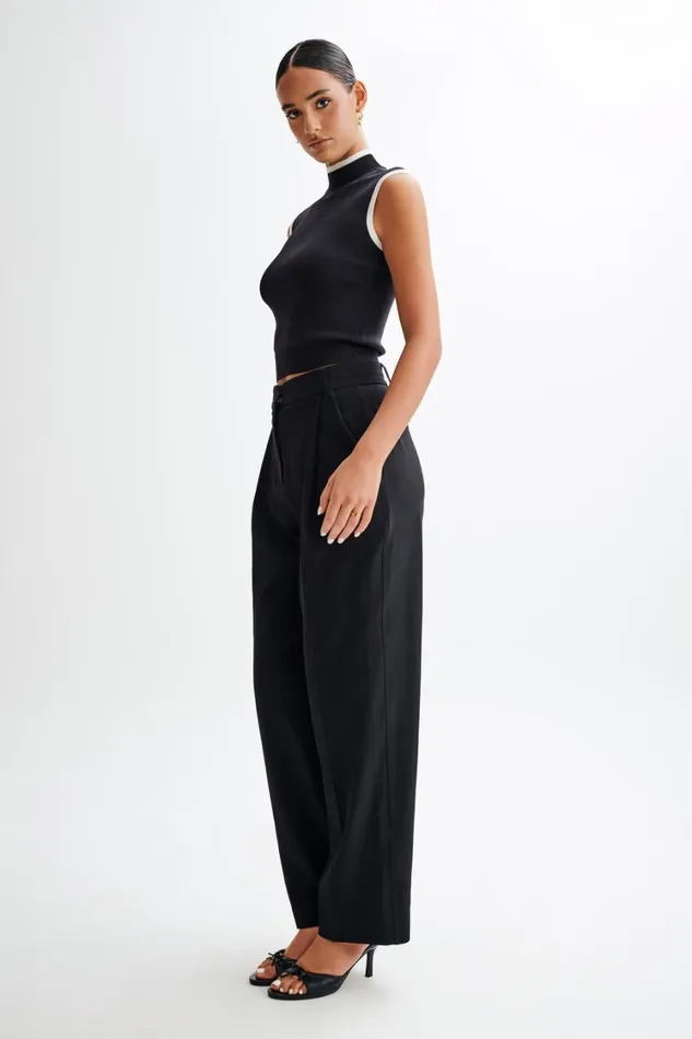 Women Meshki Tops Laurina High Neck Contrast Top 8211 Black