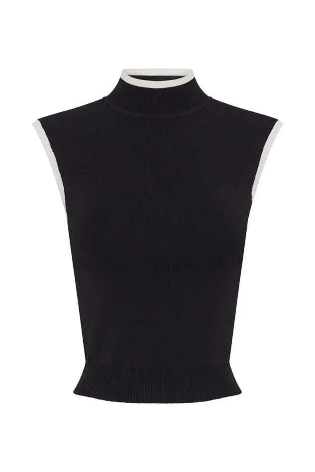 Women Meshki Tops Laurina High Neck Contrast Top 8211 Black