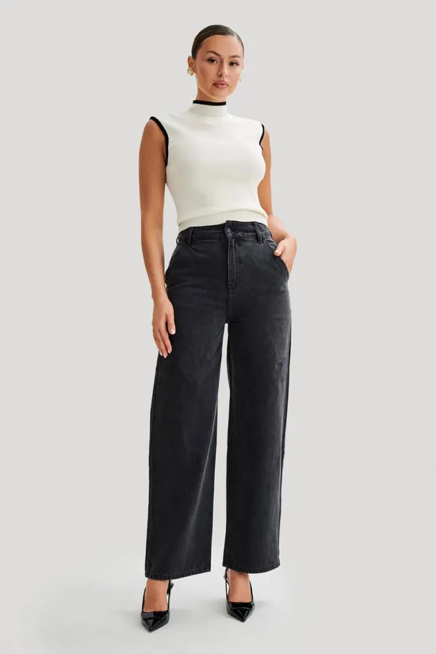 Women Meshki Tops Laurina High Neck Contrast Top 8211 Ivory