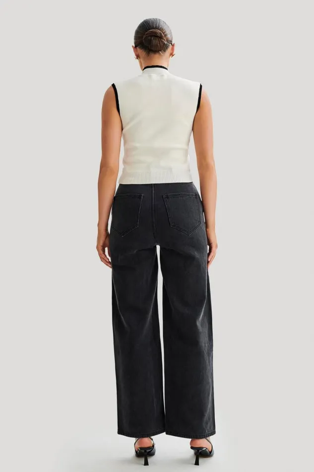 Women Meshki Tops Laurina High Neck Contrast Top 8211 Ivory