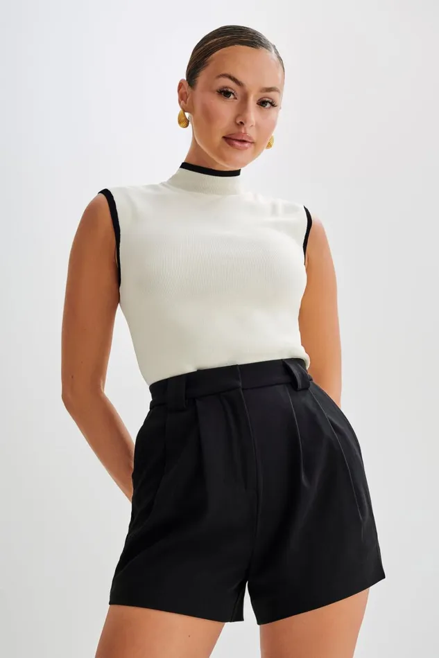 Women Meshki Tops Laurina High Neck Contrast Top 8211 Ivory