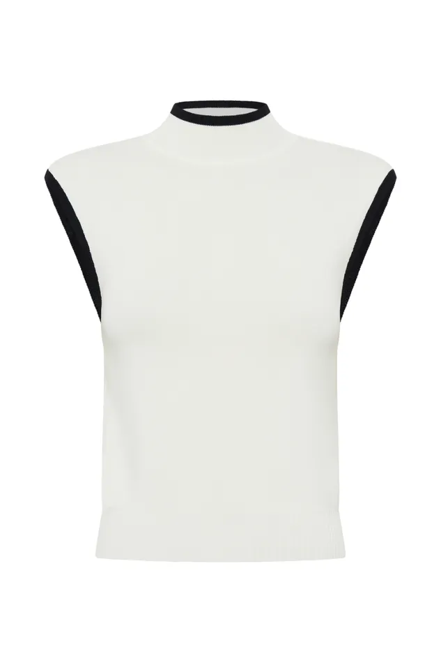 Women Meshki Tops Laurina High Neck Contrast Top 8211 Ivory