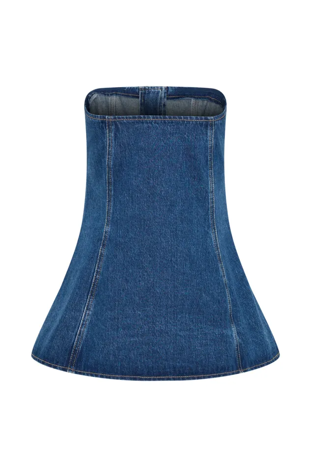 Women Meshki Tops Lennox Strapless Long Line Button Top 8211 Dark Blue