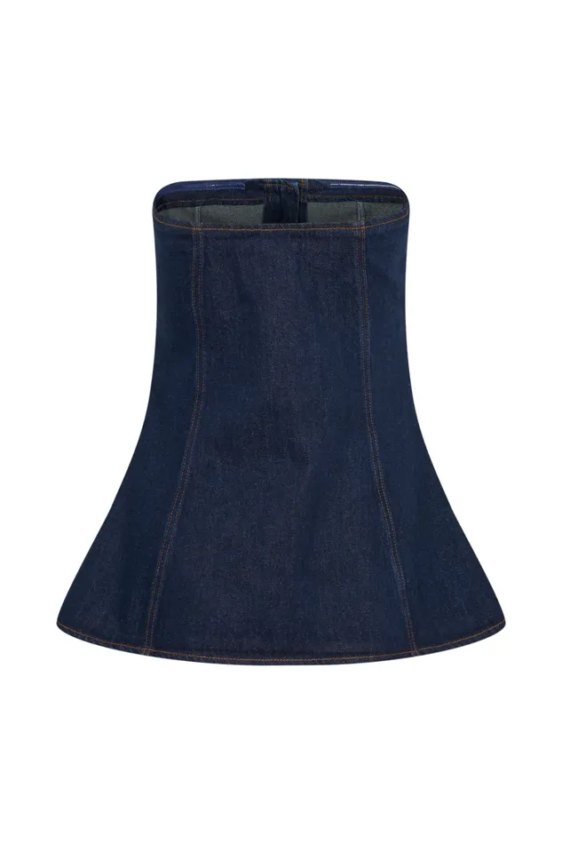 Women Meshki Tops Lennox Strapless Long Line Button Top 8211 Indigo Blue